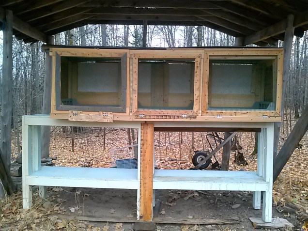 Here is our completed Hutch.  It is on top of some old fish tank stands my dad made.